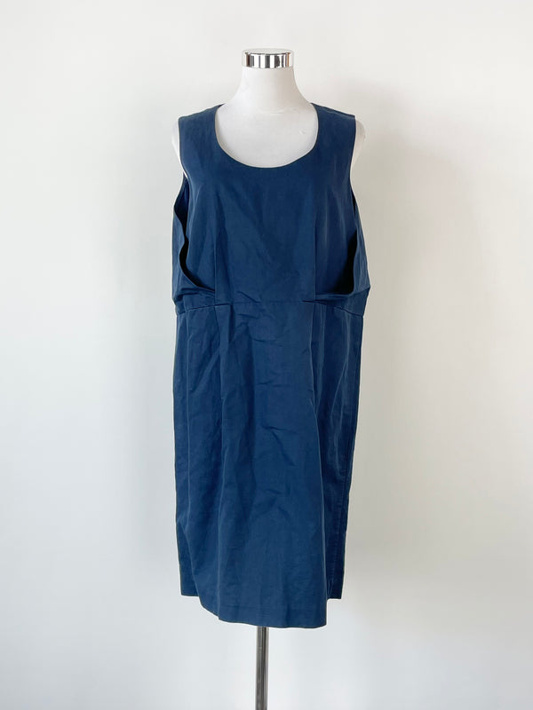COS Navy Blue Linen Blend Midi Dress - AU12