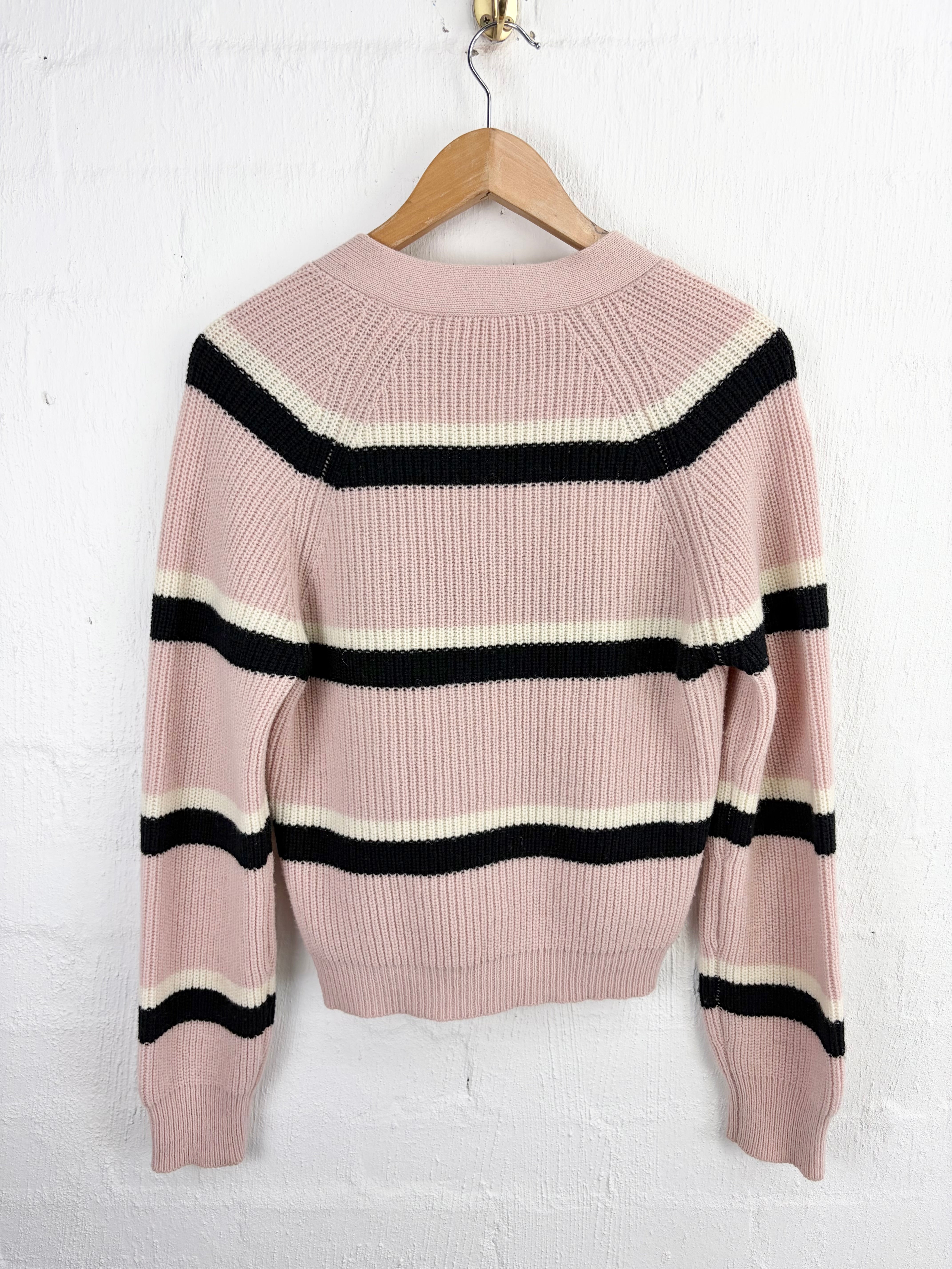 Marni Fall/Winter 2024 Pink Black & White Striped Ballon Sleeve Cardigan - AU10