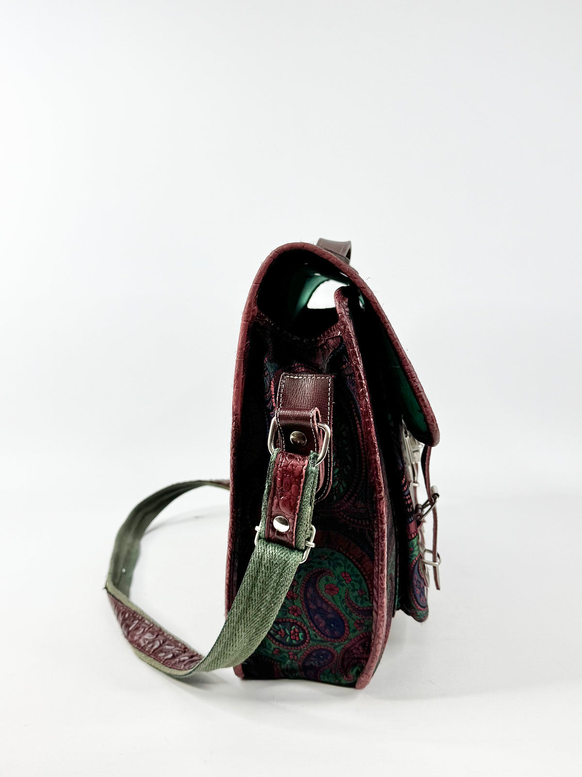 Vintage Burgundy & Forest Green Paisley Patterned Briefcase