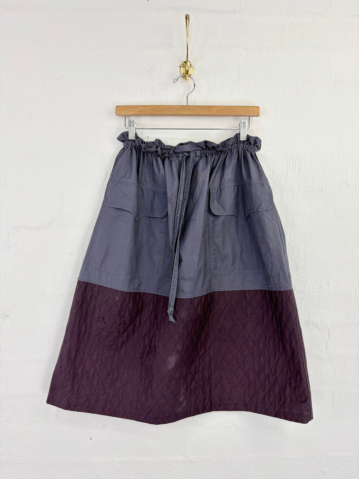 Vintage Yves Saint Laurent Rive Gauche Grey & Purple Diamont Stitch Drawstring Skirt - AU10/12