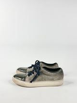 Lanvin Suede & Patent Leather Ash & Olive Sneakers - US8