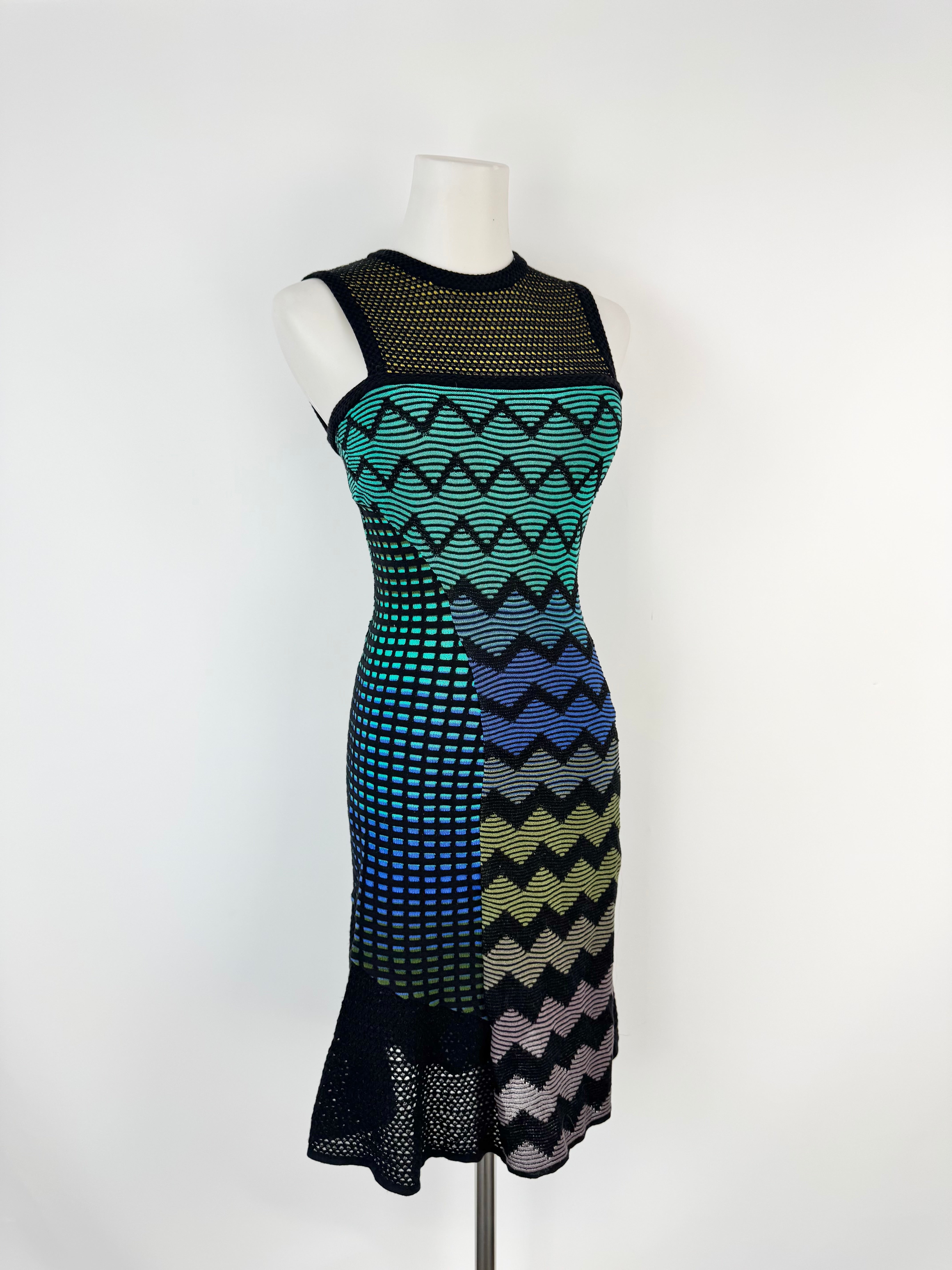 M Missoni Blue, Green & Yellow Jewel Toned Textured A-Line Dress - AU6/8