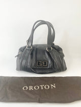 Oroton Large Black Leather Shoulder Bag