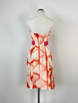 Nicola Finetti White & Burnt Orange Strapless Silk Dress - AU8