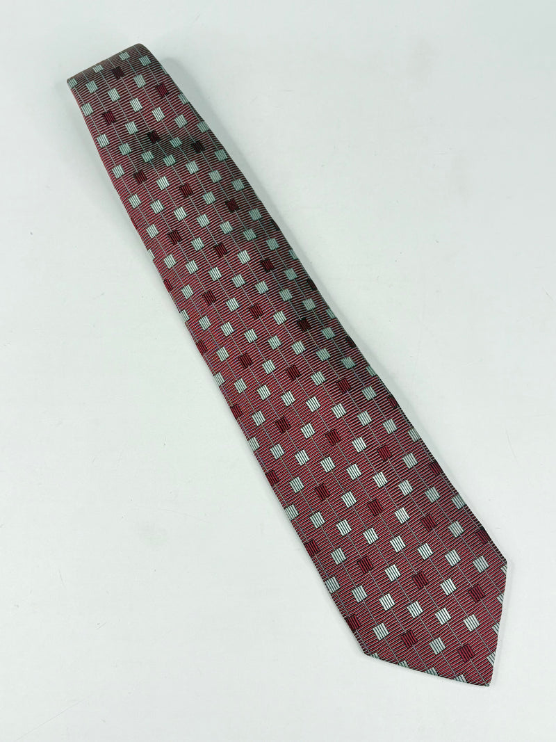 Giorgio Armani Maroon Geometric-Pattern Silk Tie