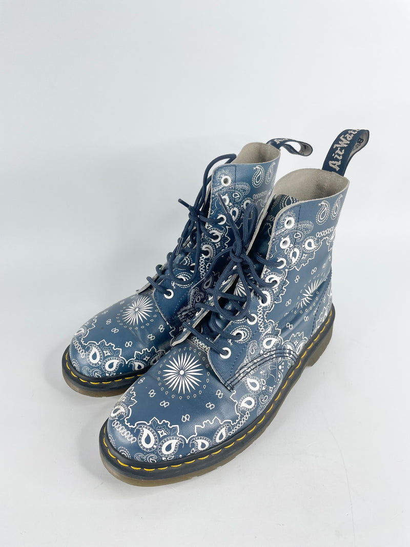 Dr. Martens Blue Leather Pascal 8-Eye Paisley Boots - EU43