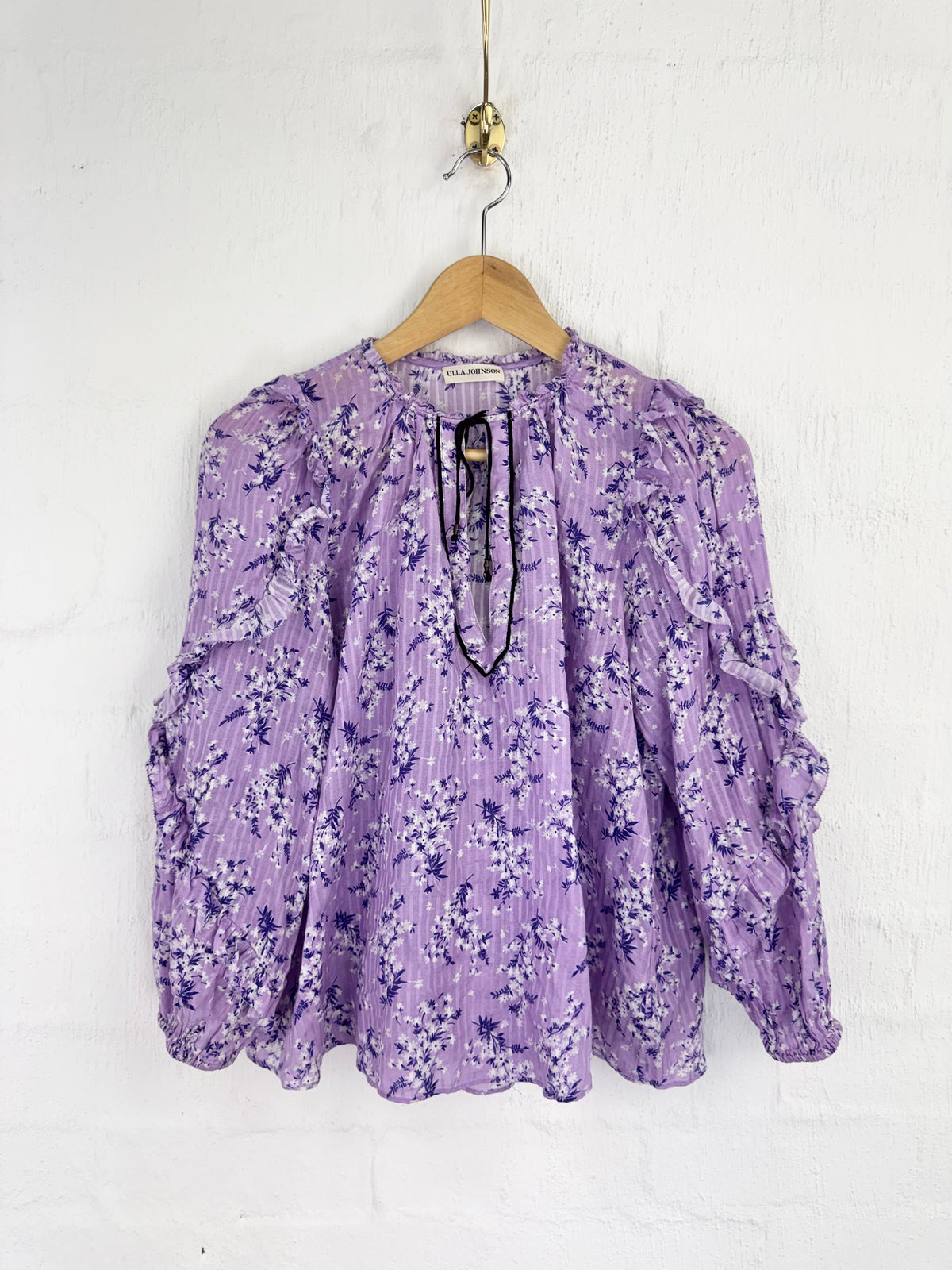 Ulla Johnson Lavendar Foral Patterned 'Ida' Silk & Cotton Blouse - AU10