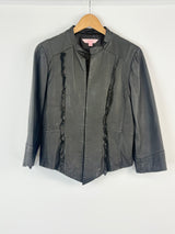 Sass the Label Fringed Black Leather Jacket - AU12