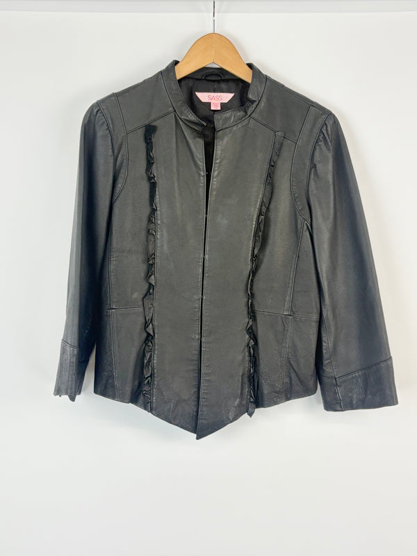 Sass the Label Fringed Black Leather Jacket - AU12
