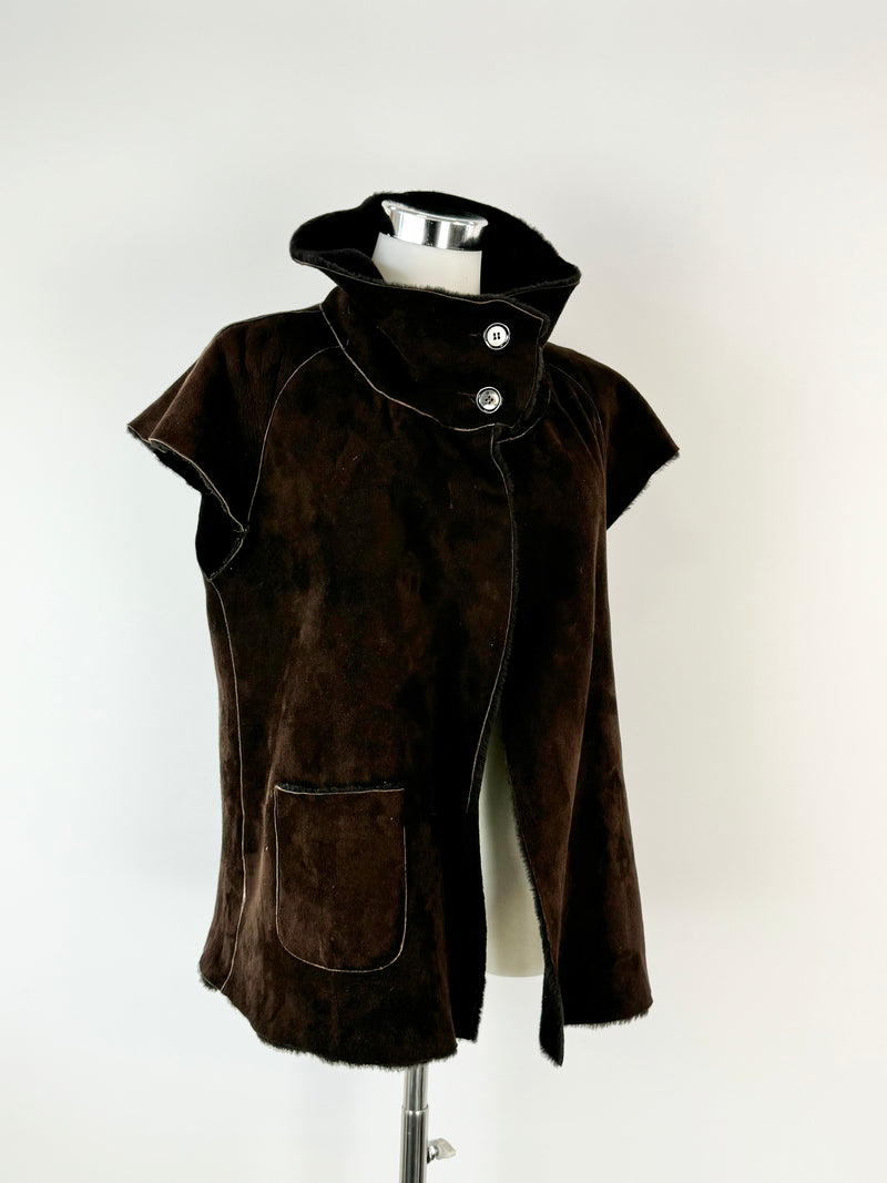 Genel London Bark Brown Shearling Vest - AU8