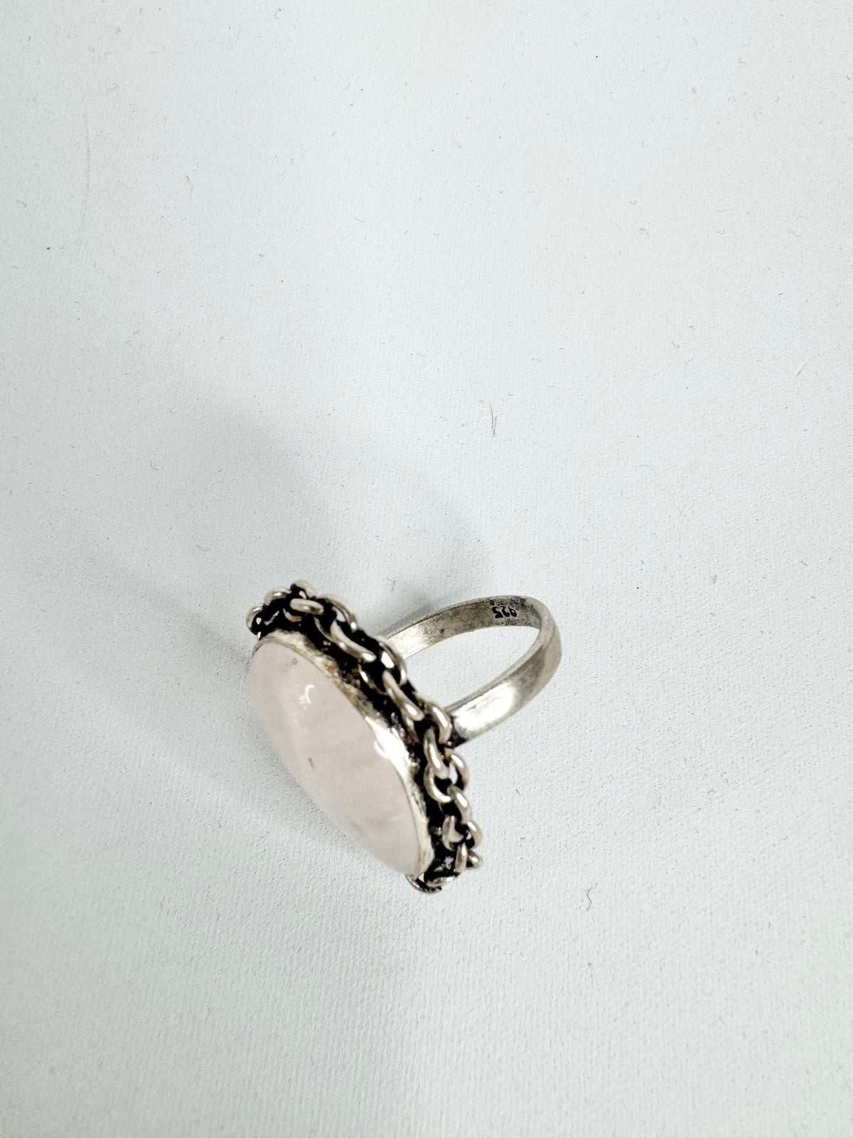 Silver & Rose Quartz Pear Cut Chain Ring