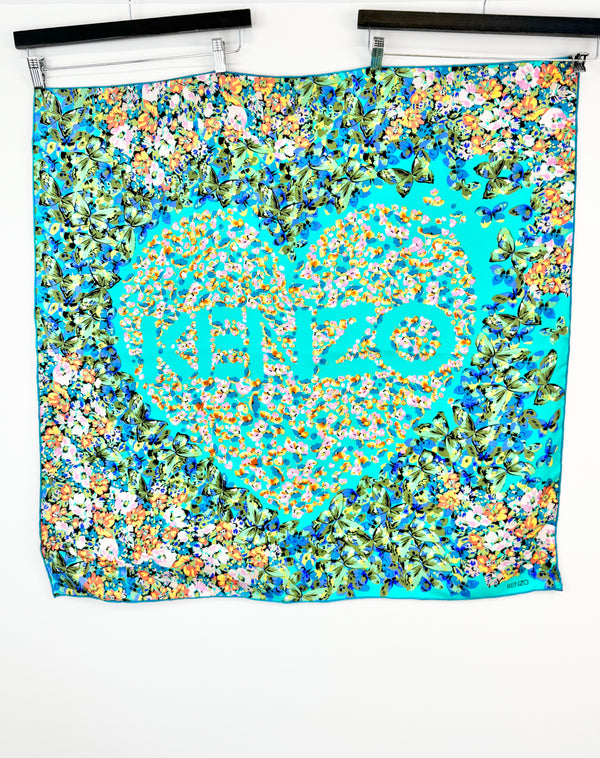 Kenzo Turquoise Floral Silk Scarf