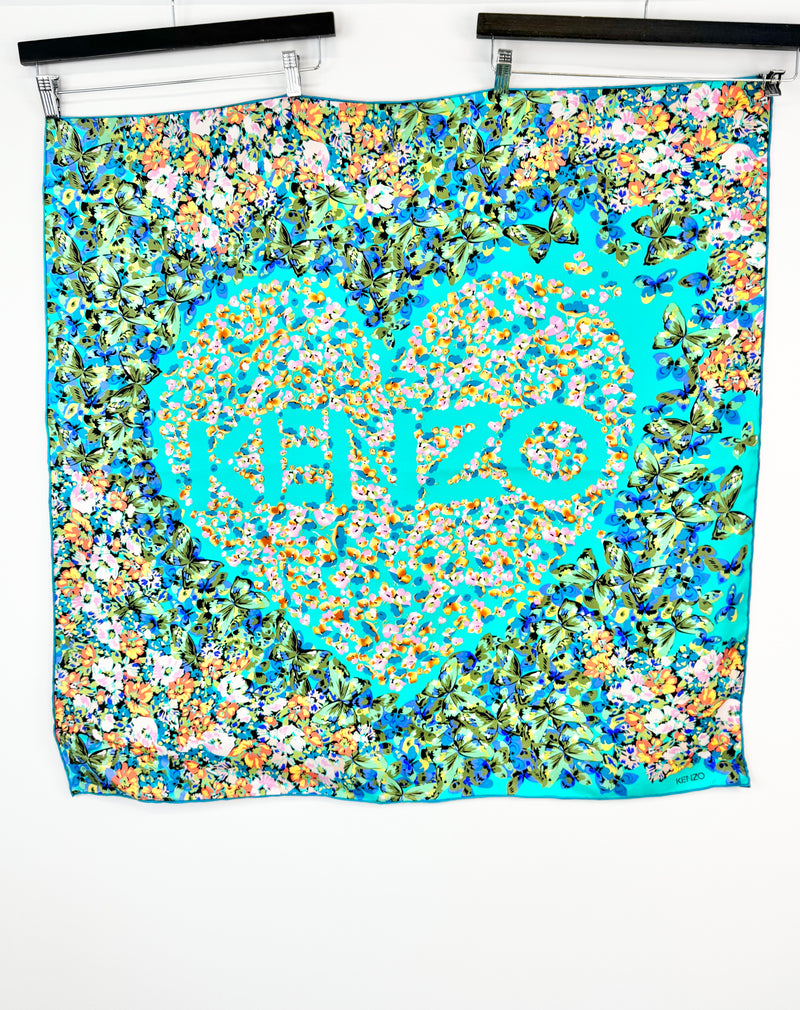 Kenzo Turquoise Floral Silk Scarf