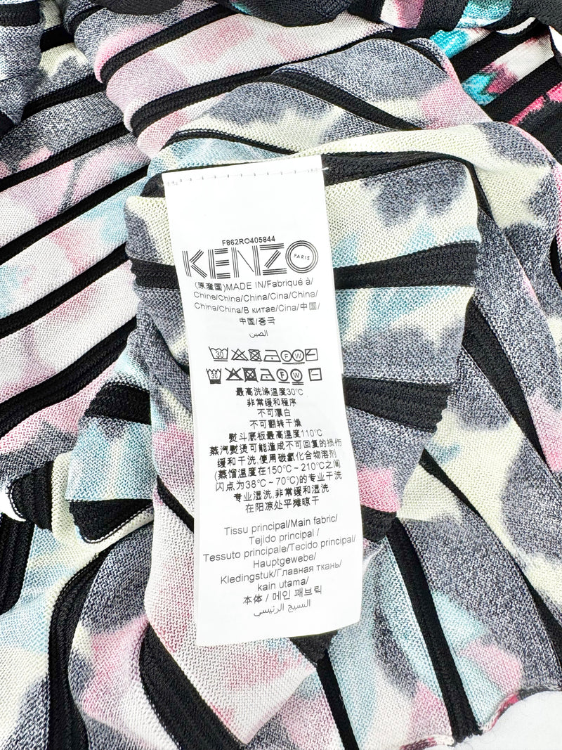 Kenzo Black Floral Pleated Fabric Column Dress - AU10/12