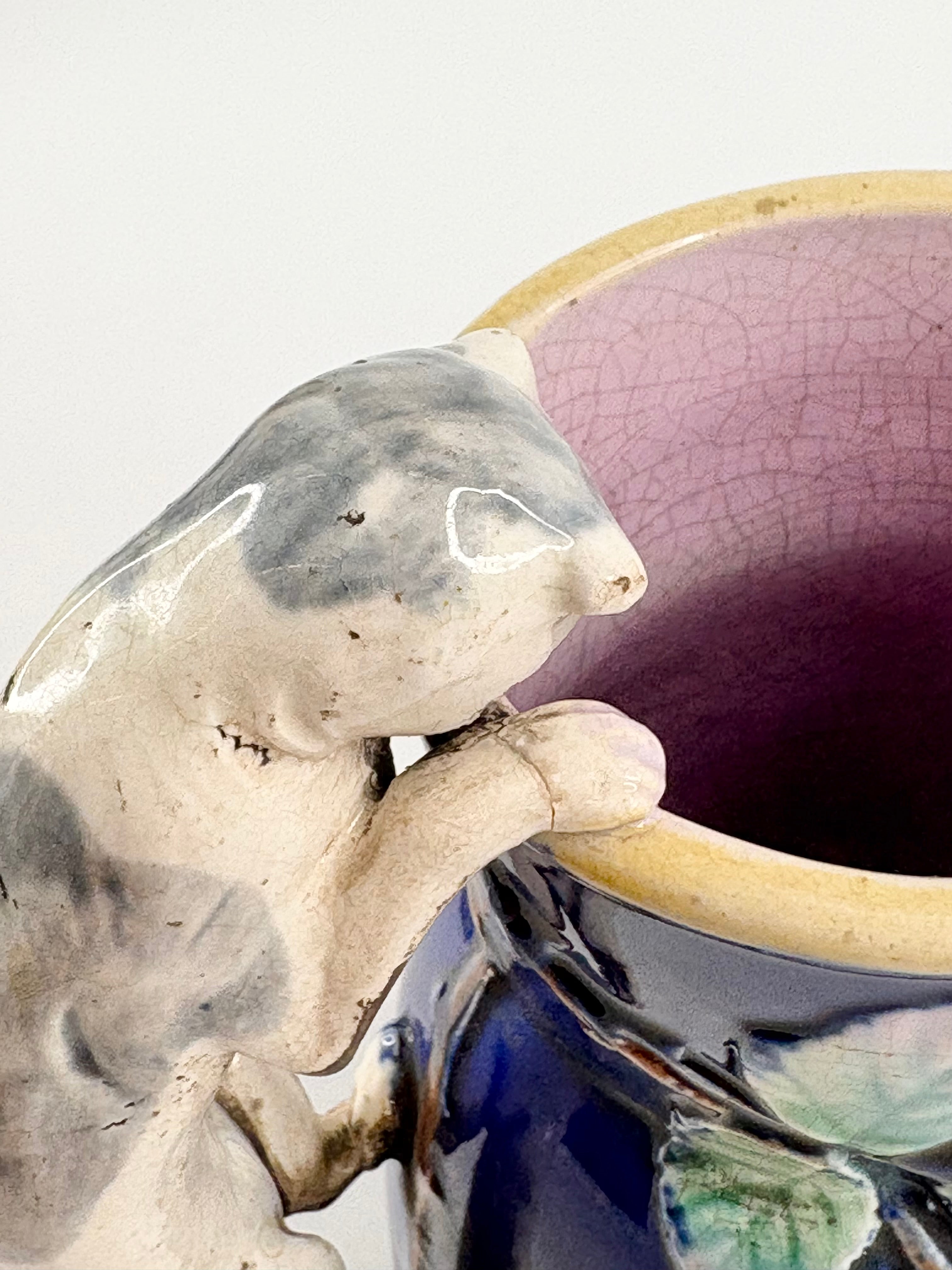 Cobalt Majolica Cat Pitcher
