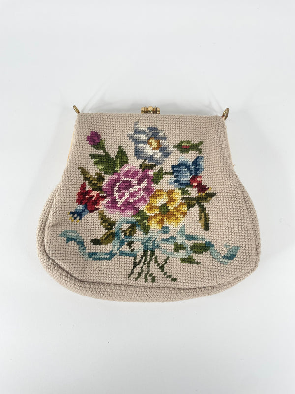 Vintage Needlepoint Floral Purse (No Strap)