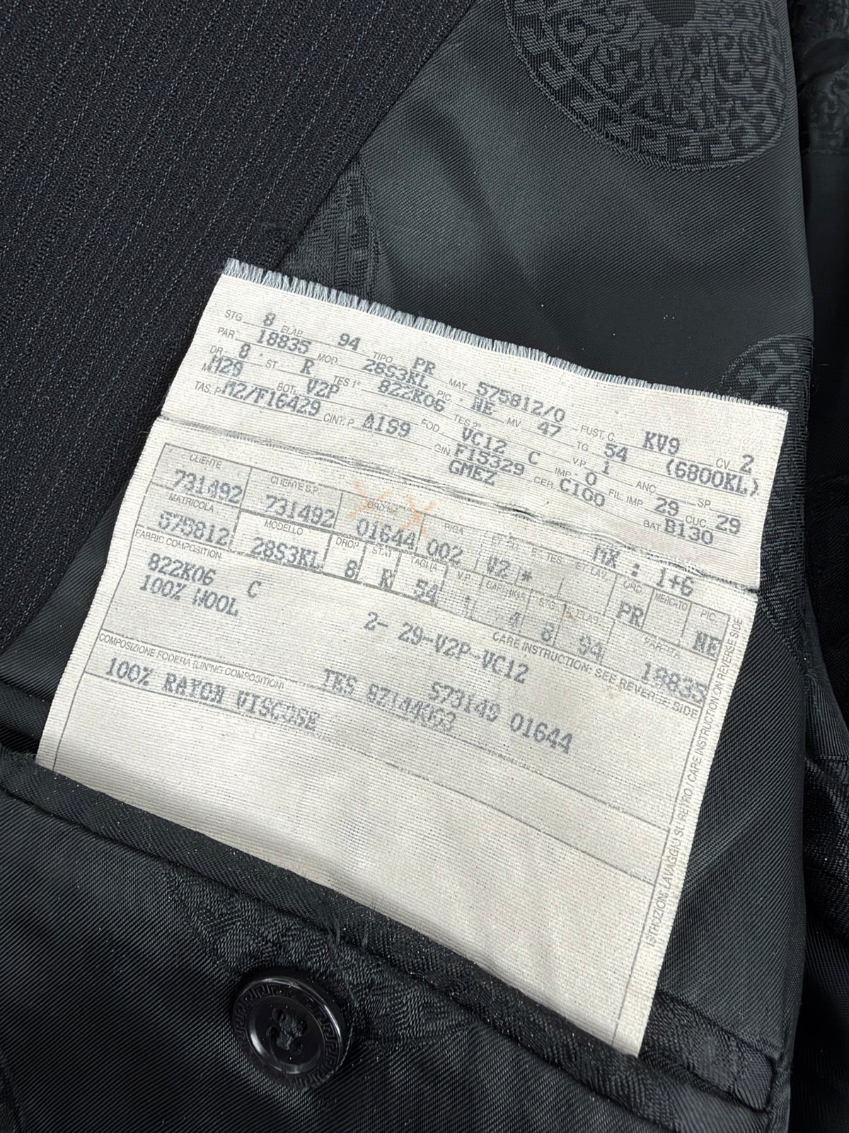 Versace V2 Classic Black Pinstriped Wool Blazer - 54
