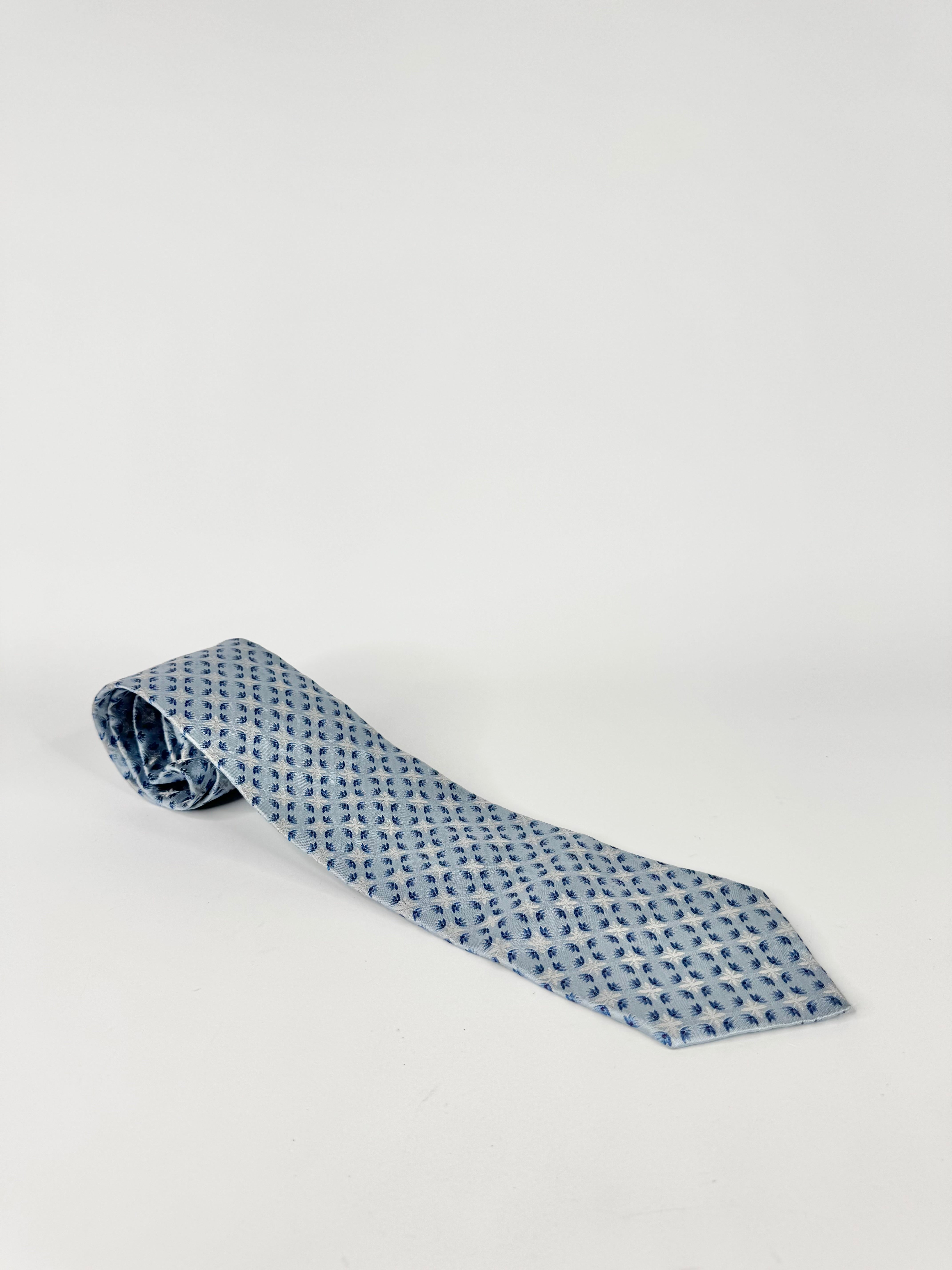 Christian Lacroix Pale Blue Floral Motif Silk Tie