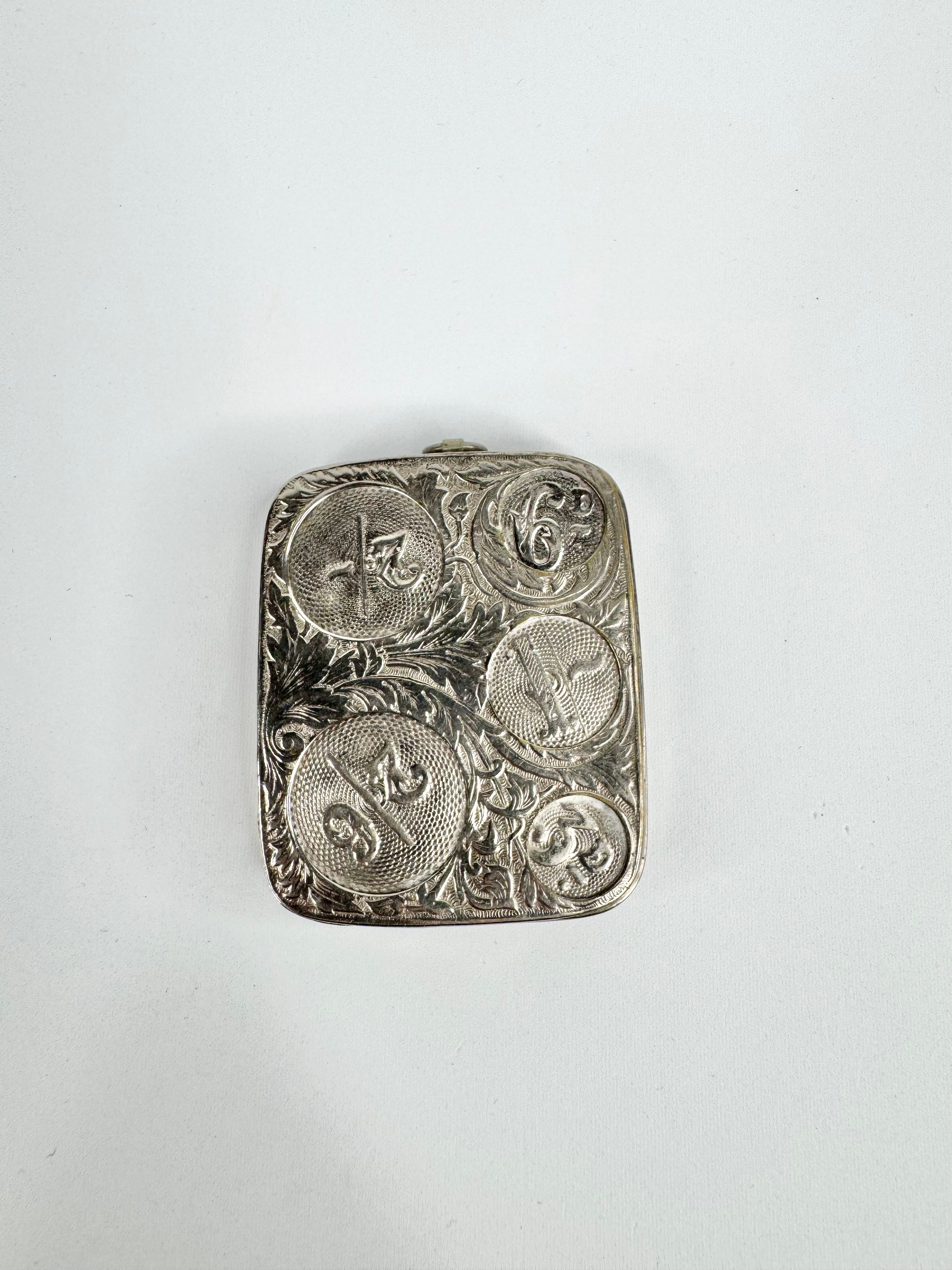 Antique Silver Tone Filigree Spring Loaded Coin Holder