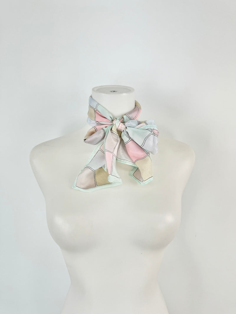 Oscar de la Renta Pastel Pink & Purple Long Silk Scarf