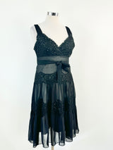 George Ermis Black Lace 7 Sequin Cocktail Dress - AU14