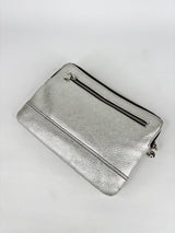Oroton Metallic Silver Leather Clutch Bag