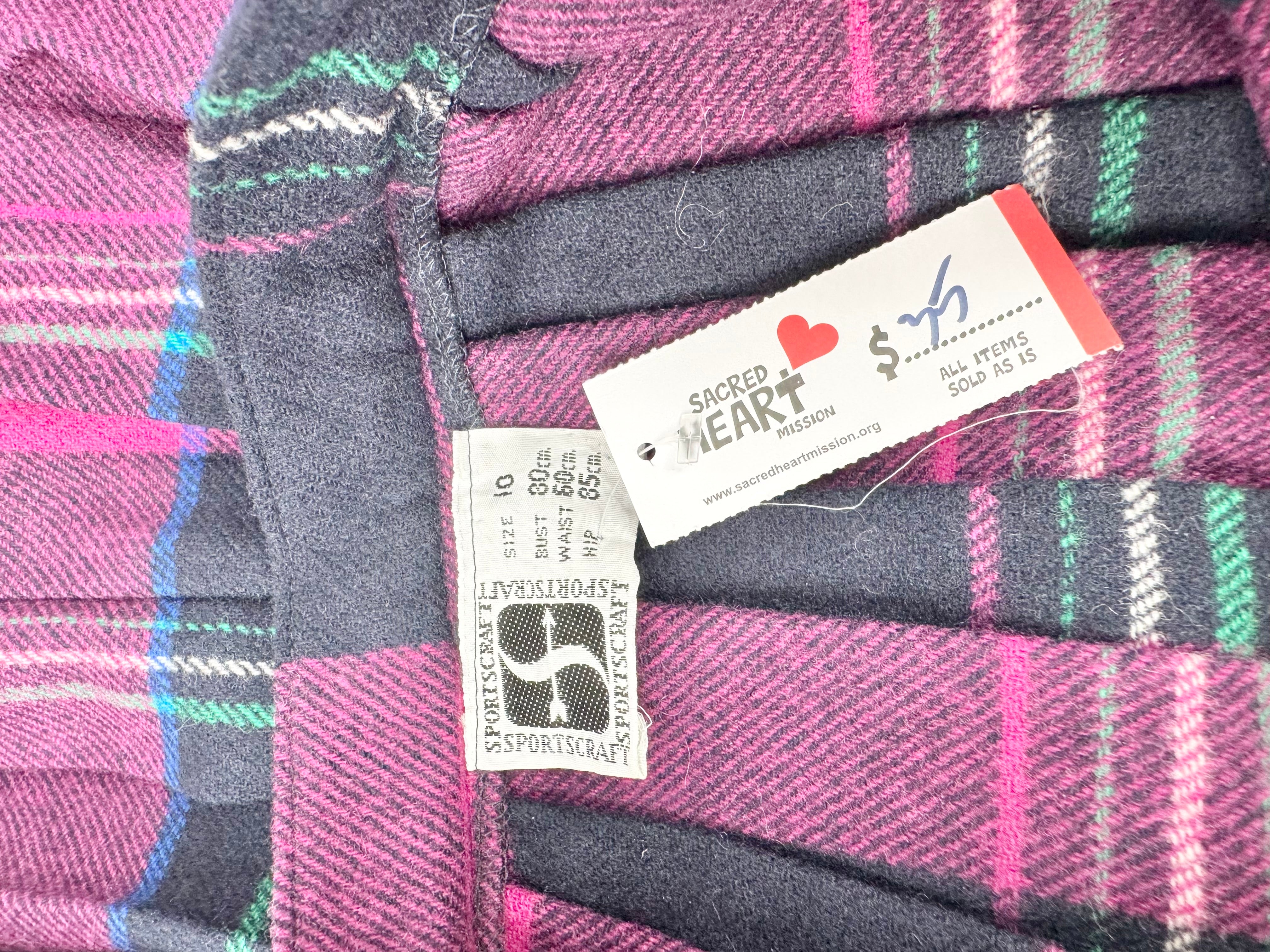 Vintage Sportscraft Heather & Navy Plaid Wool Skirt - AU10