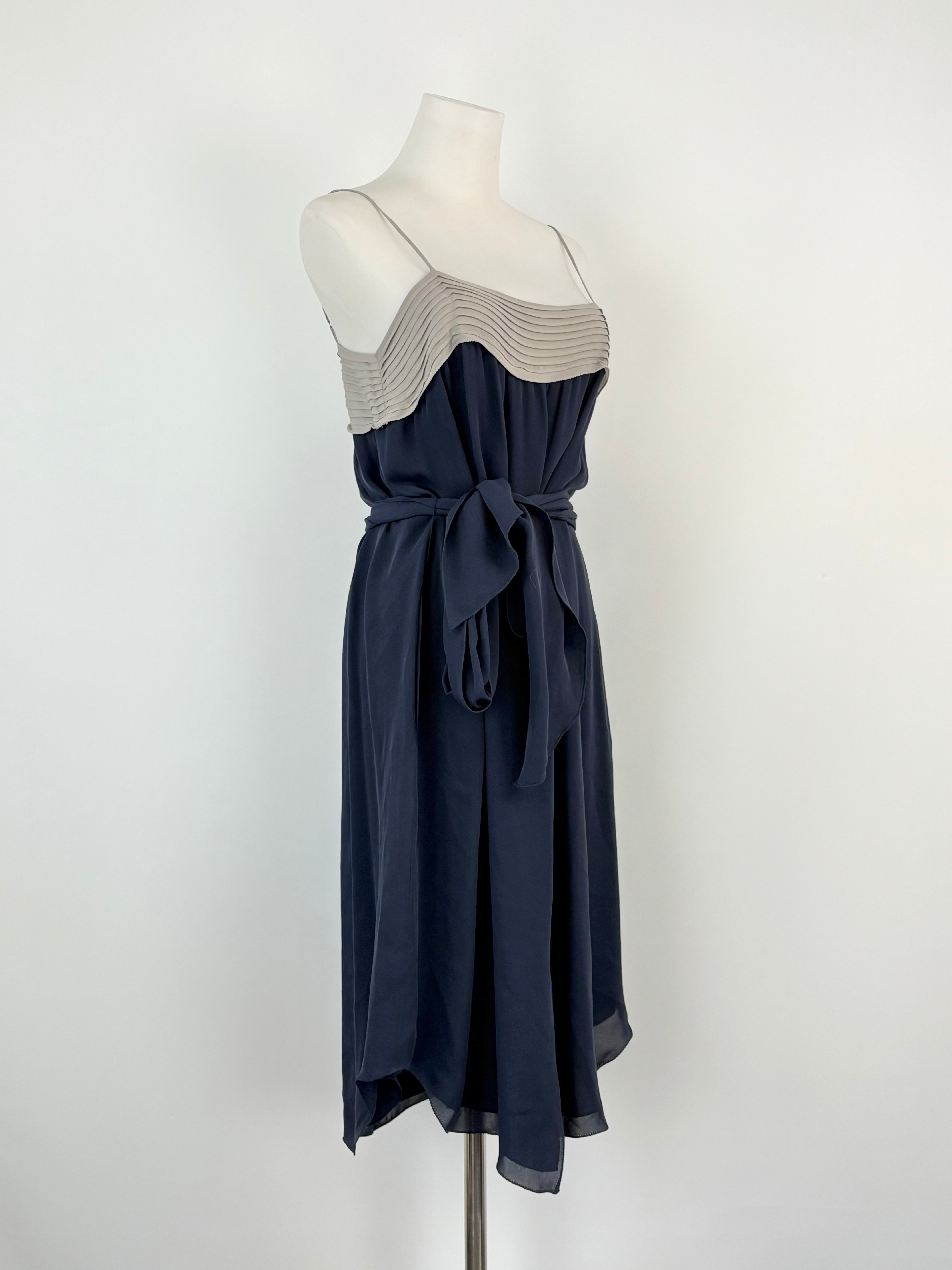 L'Agence Navy Blue & Grey Silk Shift Dress - AU8