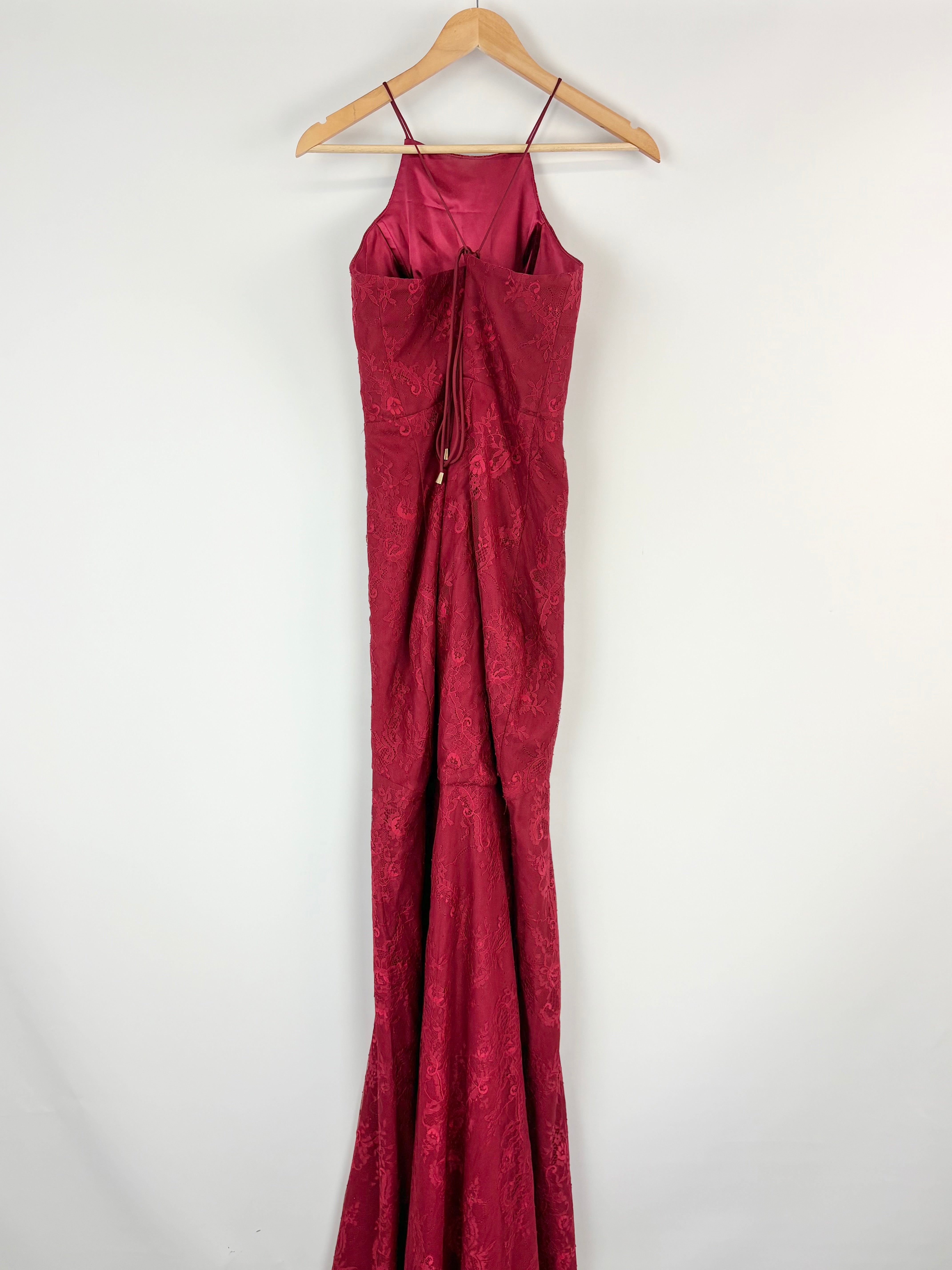 Bariano Burgundy Halter-Neck Embroidered Evening Gown - AU14