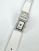 D&G White Leather 'DG' Crystal Embellished Watch