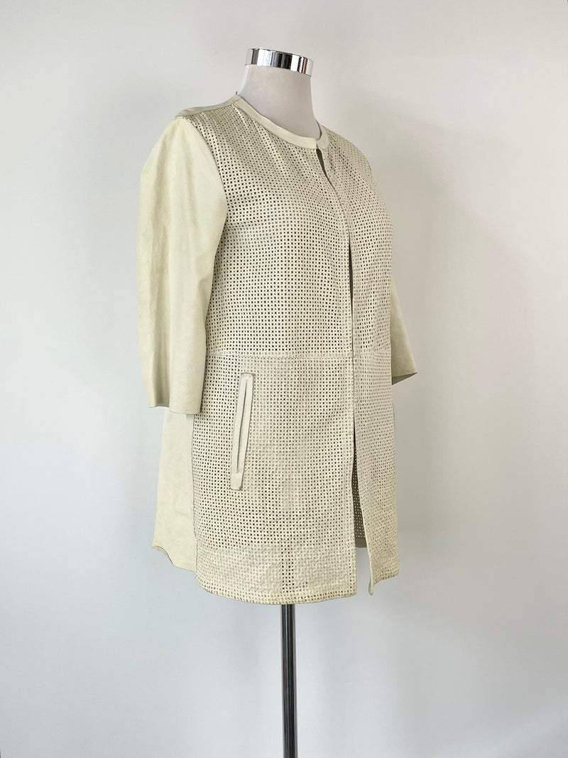 Henry Beguelin Beige Laser Cut Leather Jacket - AU12