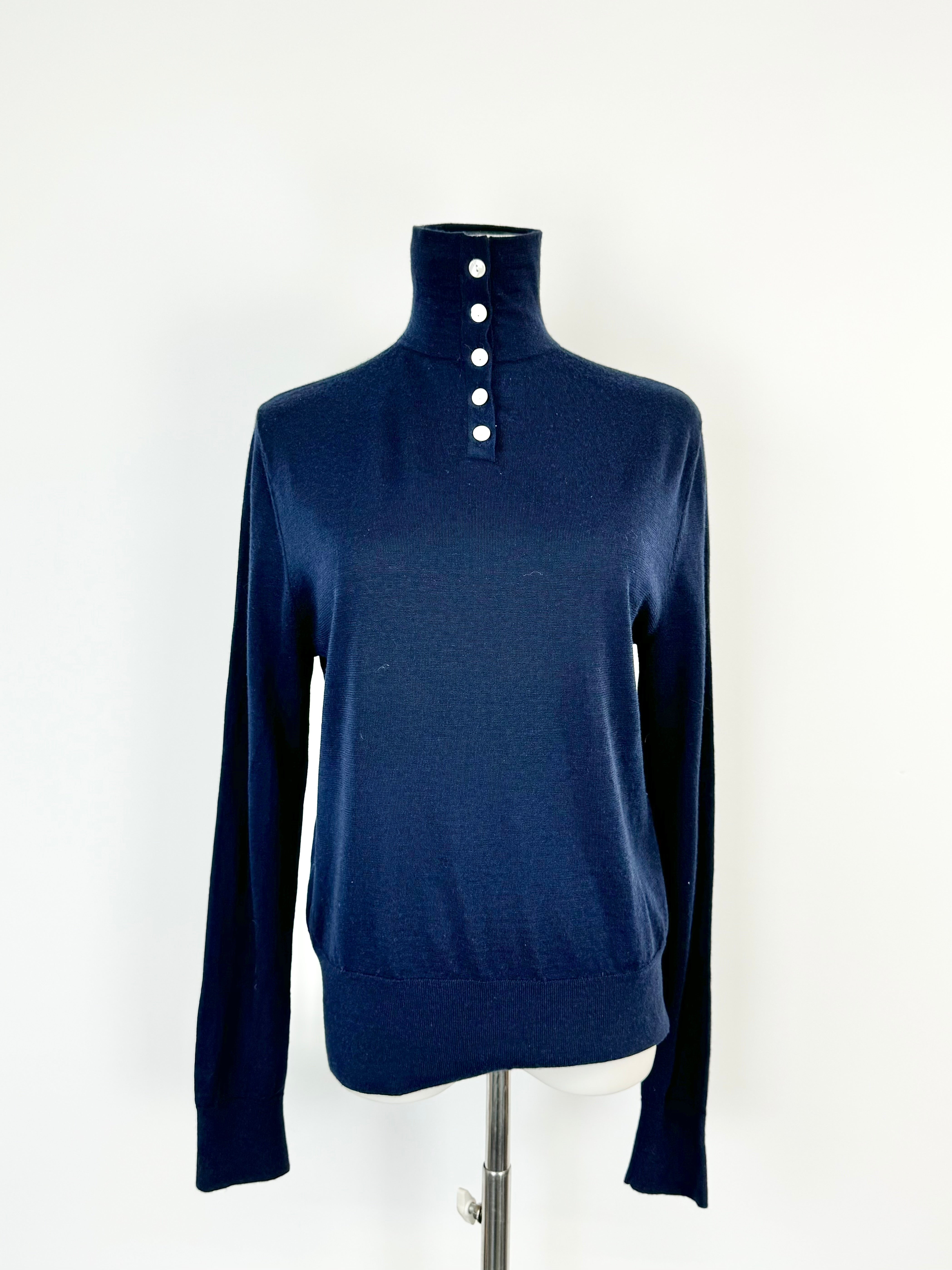 Bassike Knits Navy Merino Wool Skivvy - AU10