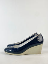 Hogan Navy Blue Patent Leather Wedges - EU39.5