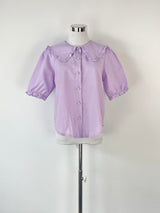 Emmeline Lavender Ruffled Collar Cropped Blouse - S