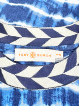 Tory Burch Blue & White 'Hollie' Long Sleeve Shift Dress - AU10/12