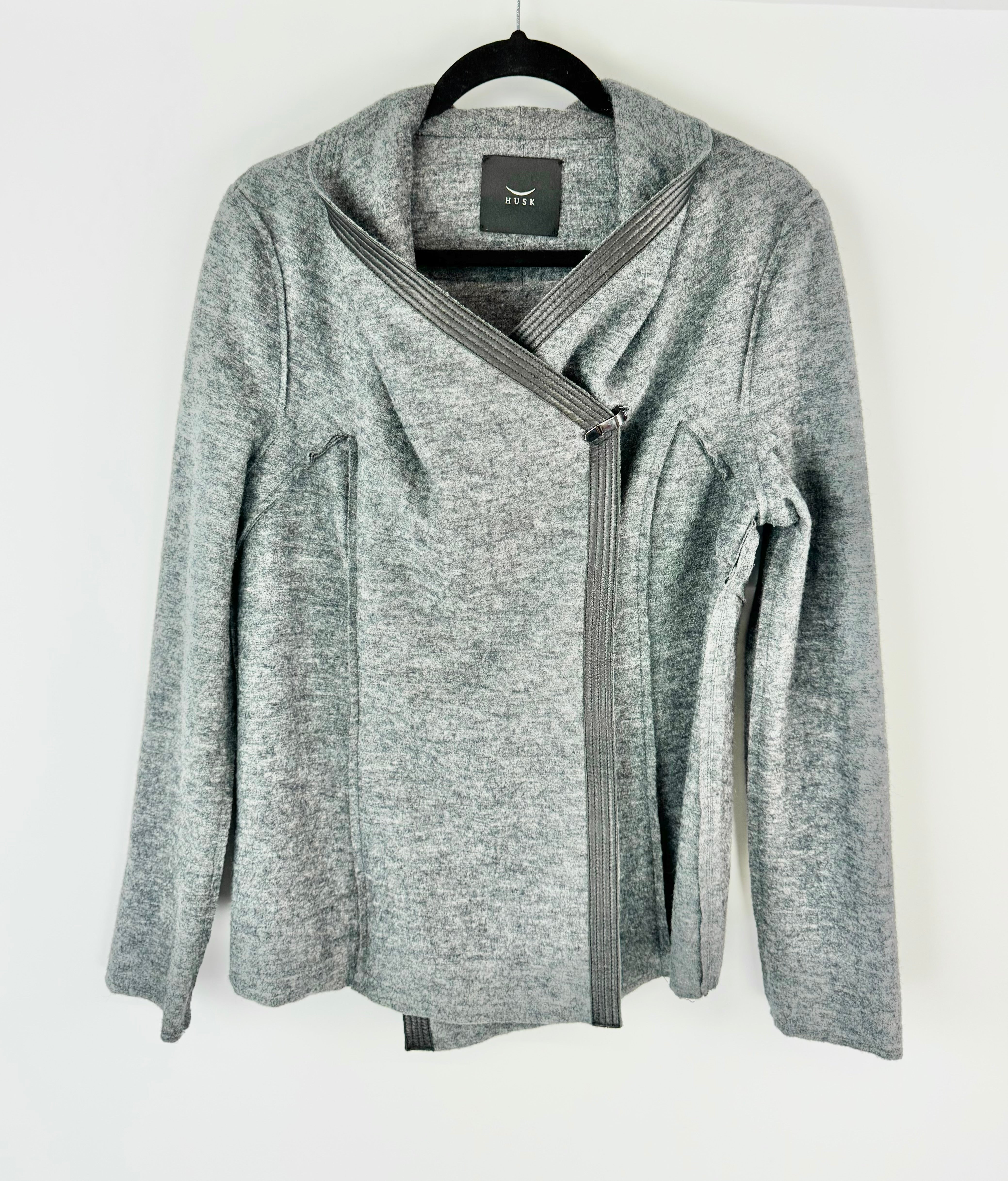 Husk Stone Grey Wool Asymmetrical Cardigan - AU12