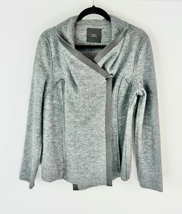 Husk Stone Grey Wool Asymmetrical Cardigan - AU12