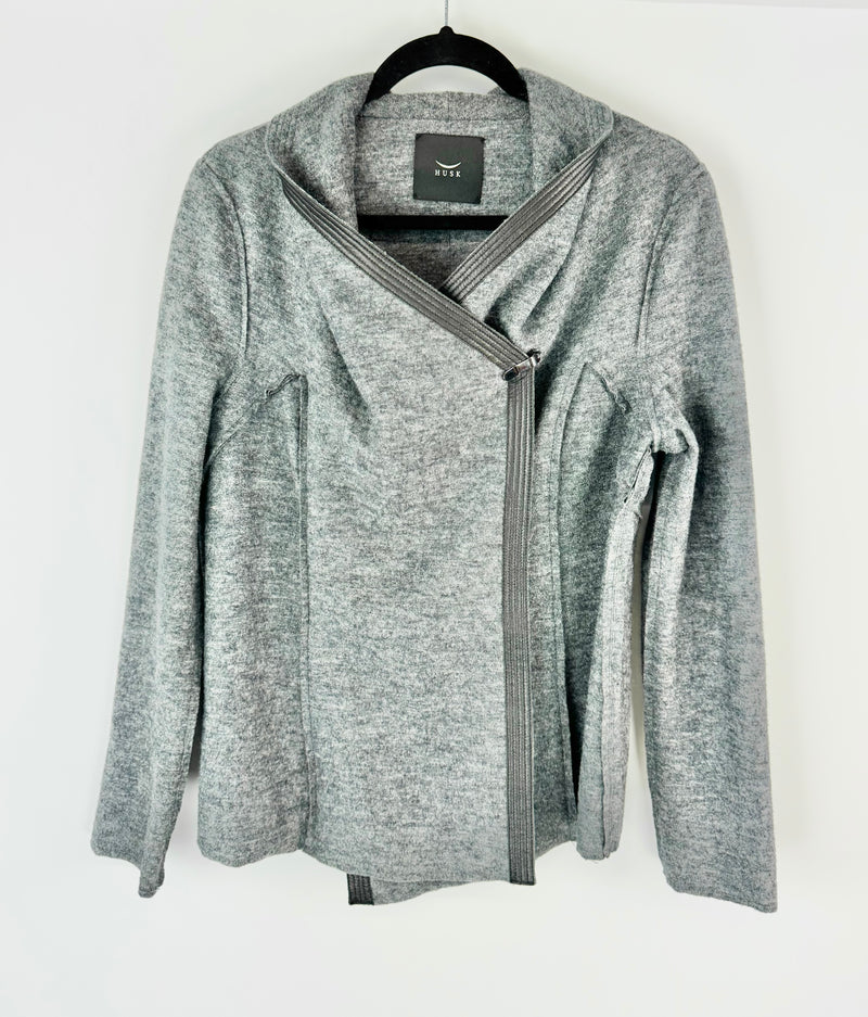 Husk Stone Grey Wool Asymmetrical Cardigan - AU12