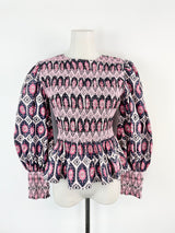 Malie Pink & Purple Patterned Peasant Blouse NWT - AU8/10