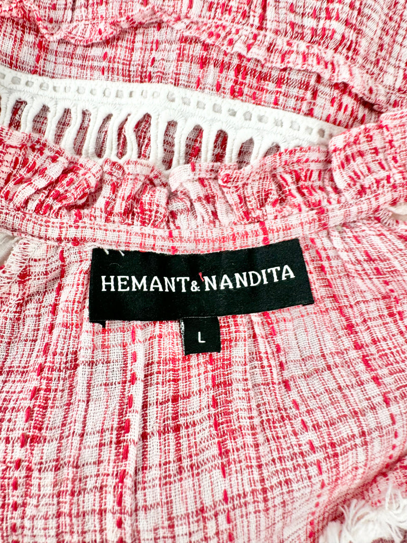 Hemant & Nandita Red Plaid & Embroidered Tunic - AU12/14