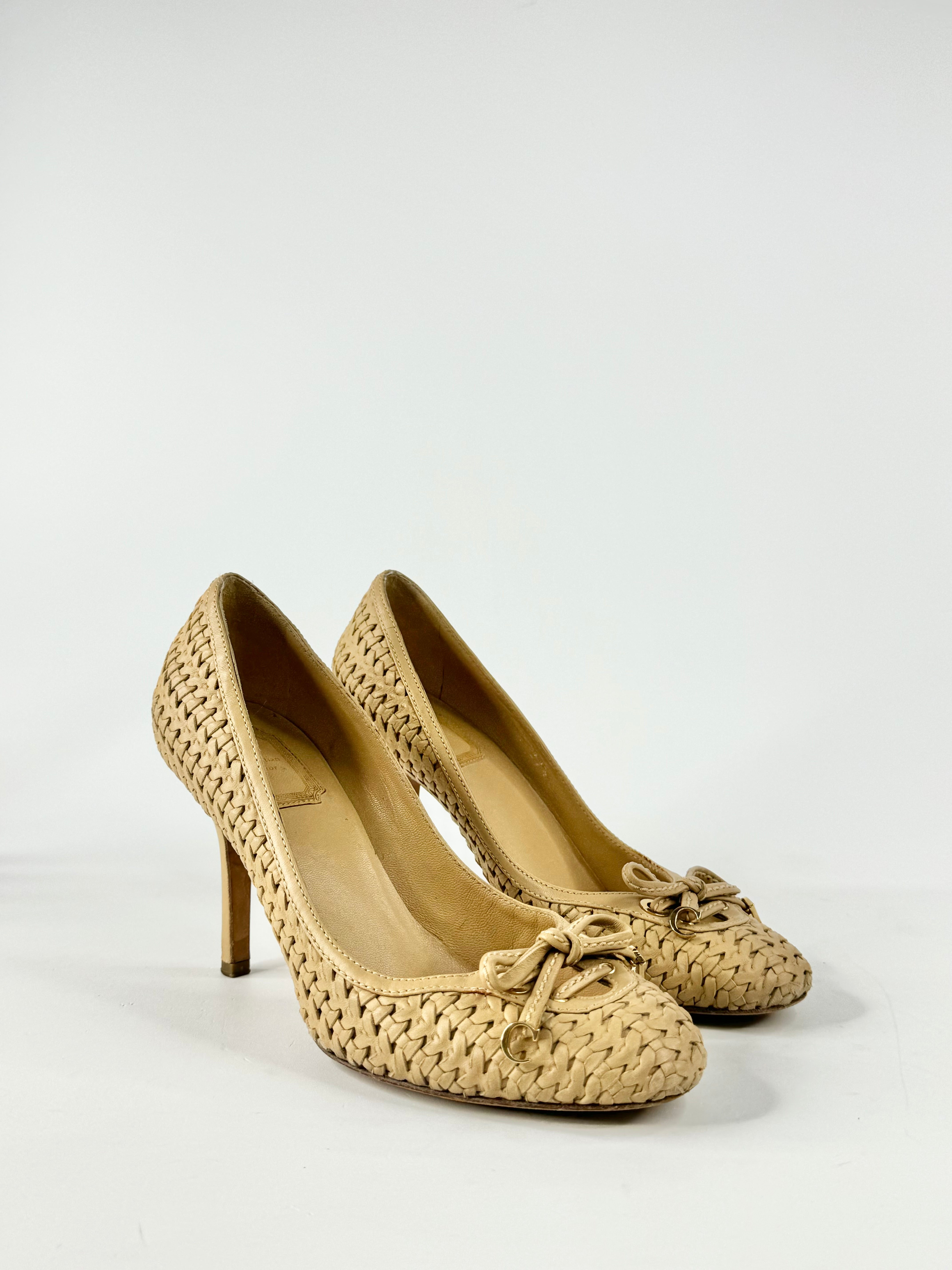 Christian Dior Wheaten Woven Stilettos - EU37.5