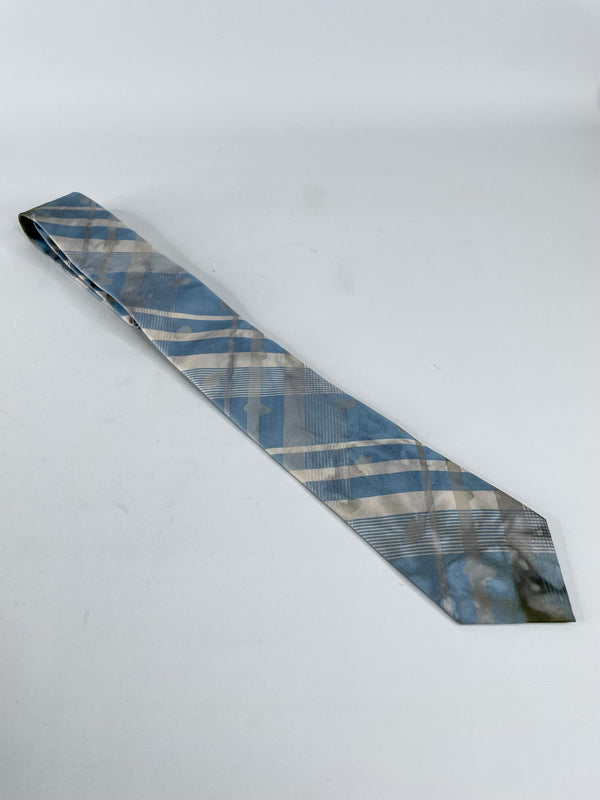 Kenzo Sky Blue & White Stripe Stained Silk Tie