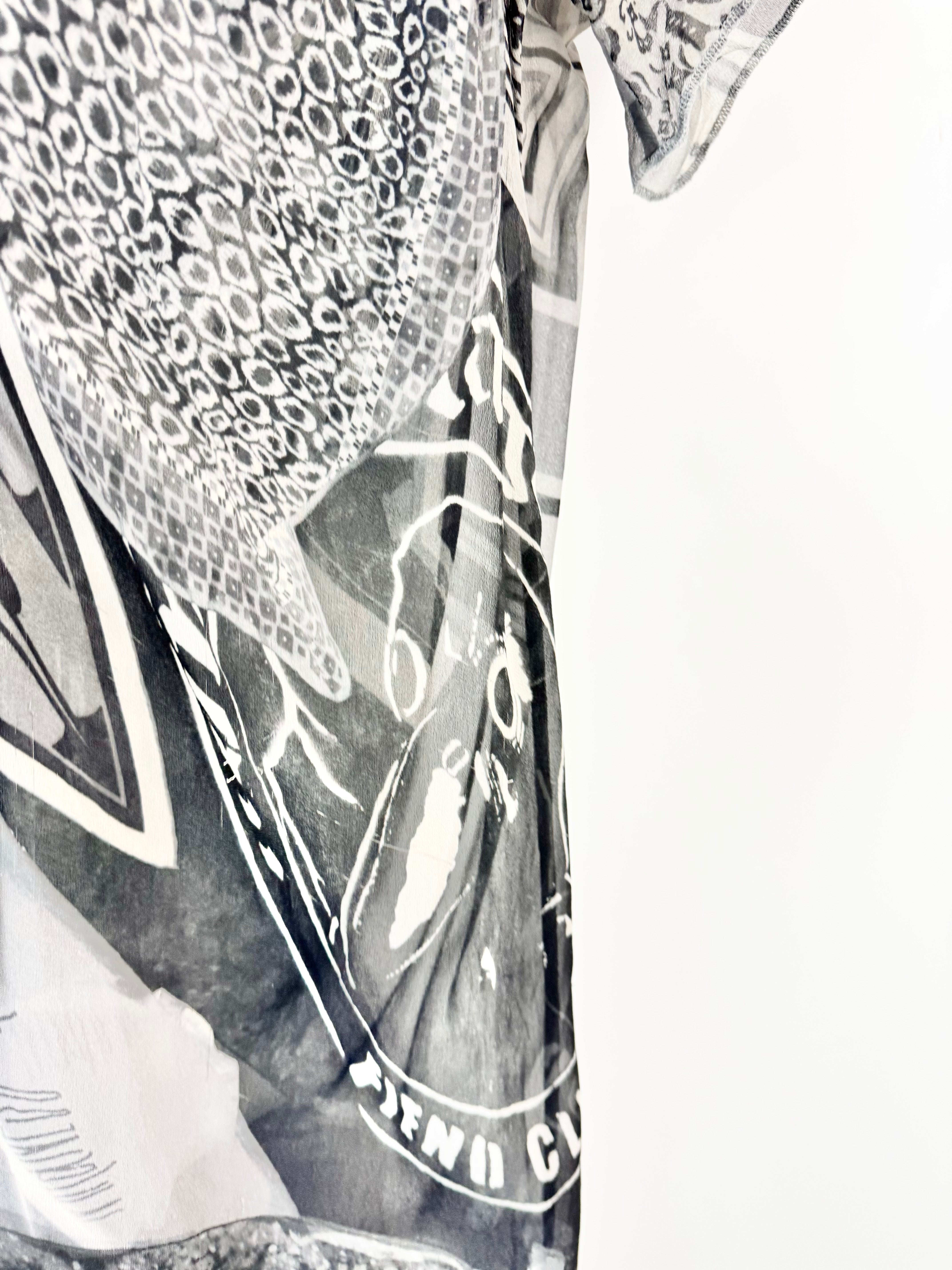Nom*d Greyscale Graphic Pattern Silk Scarf Dress - AU10/12