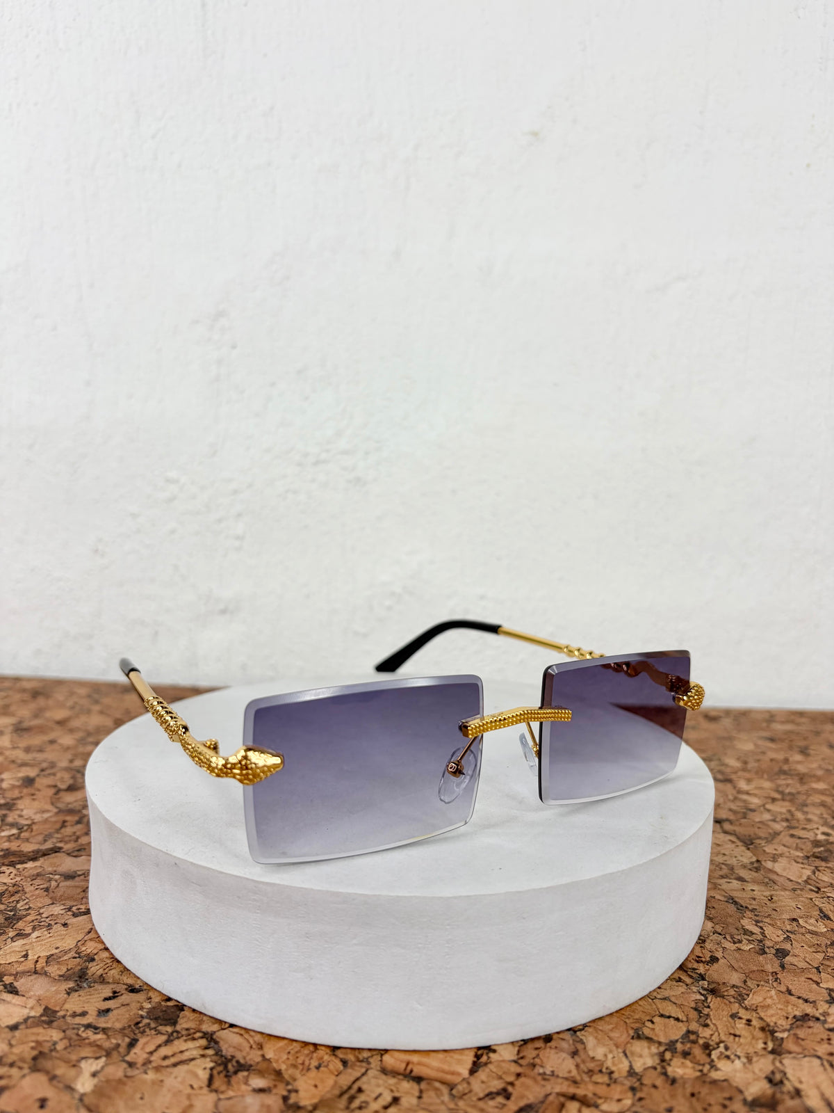 Rimless Gold Snake Embellished Grey Gradient Sunglasses