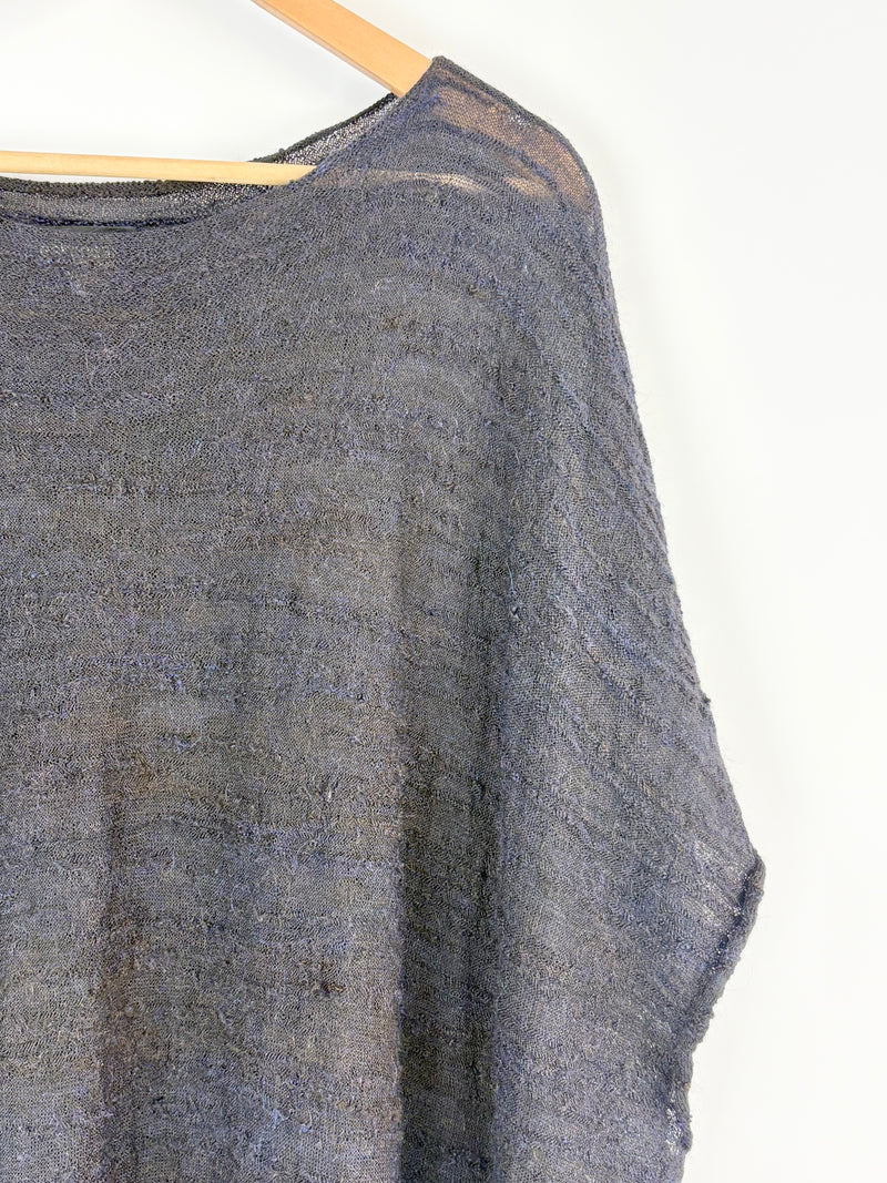 Eskandar Black Mohair & Merino Knit Poncho-Style Sweater - O/S