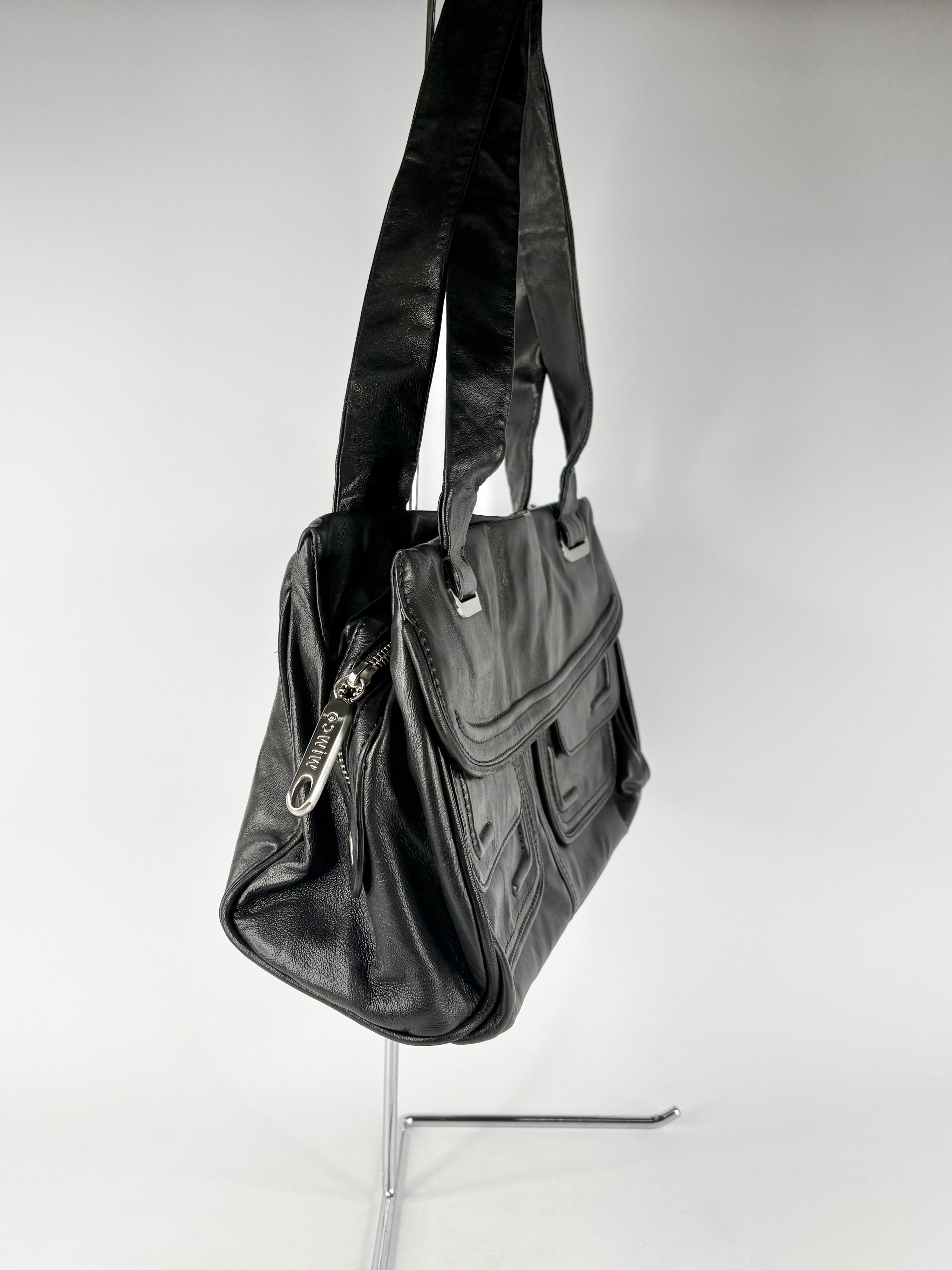 Mimco Black Smooth Leather Rectangular Handbag