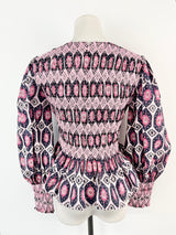 Malie Pink & Purple Patterned Peasant Blouse NWT - AU8/10