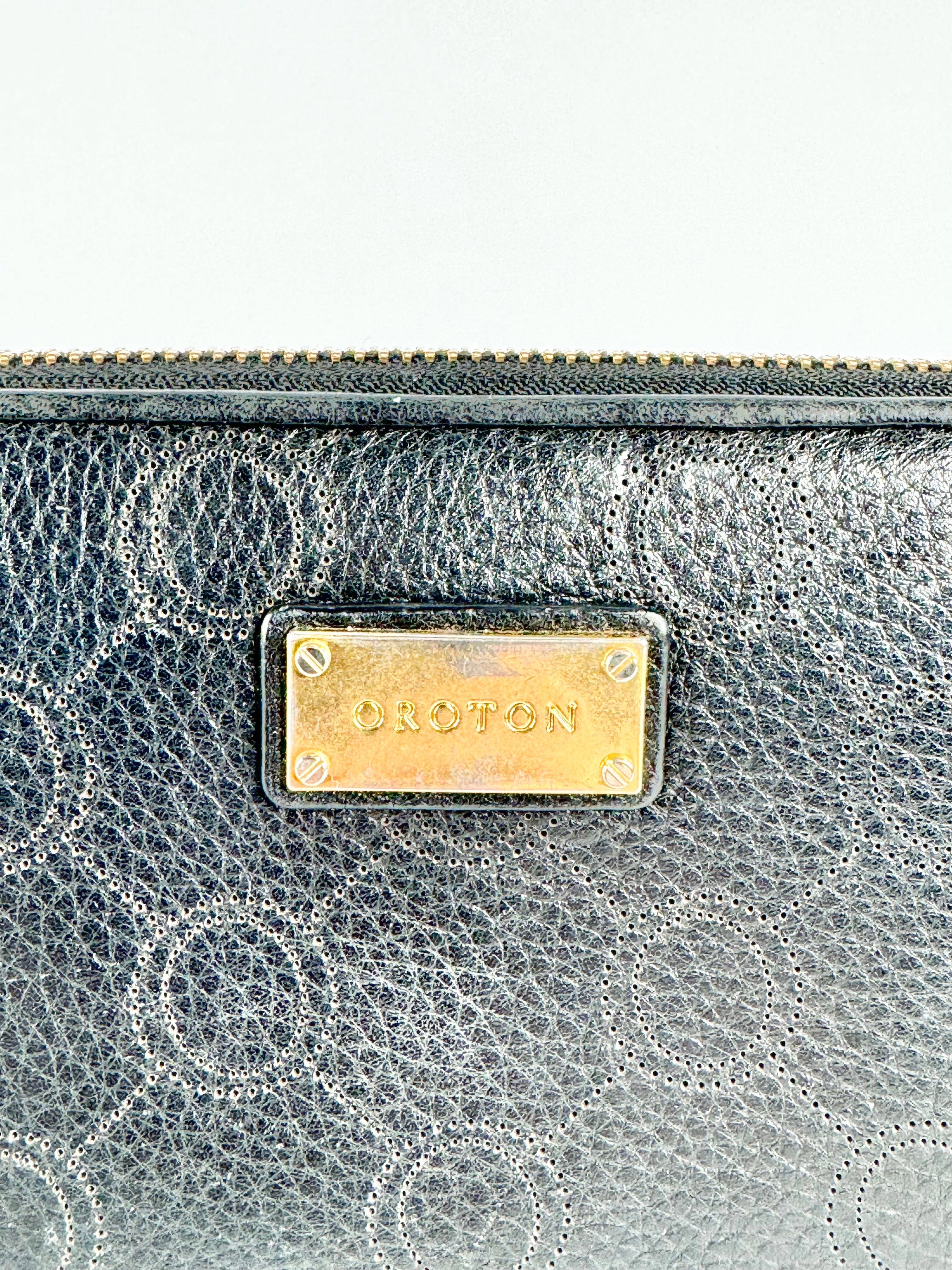 Oroton Large Black Pinhole Patterned Wallet
