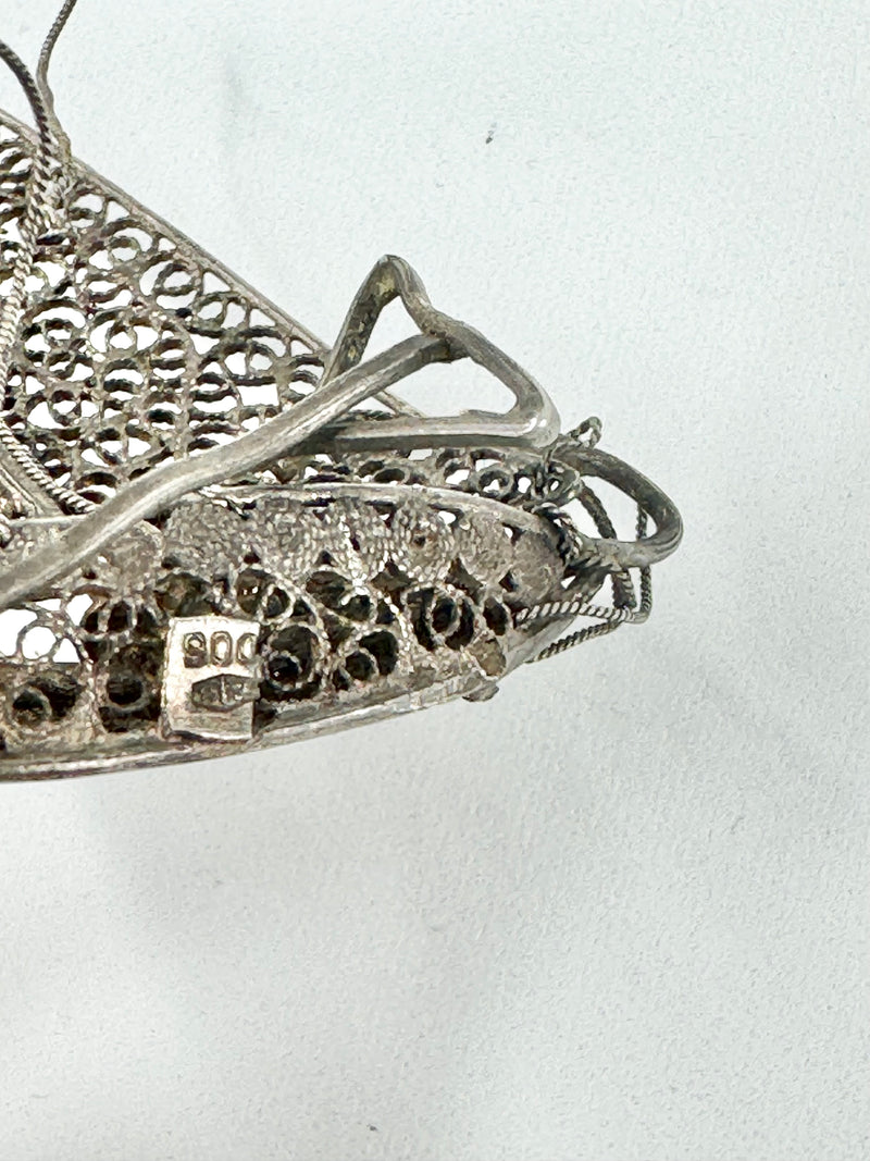 Vintage 900 Silver Handmade Filigree Ship Pendant