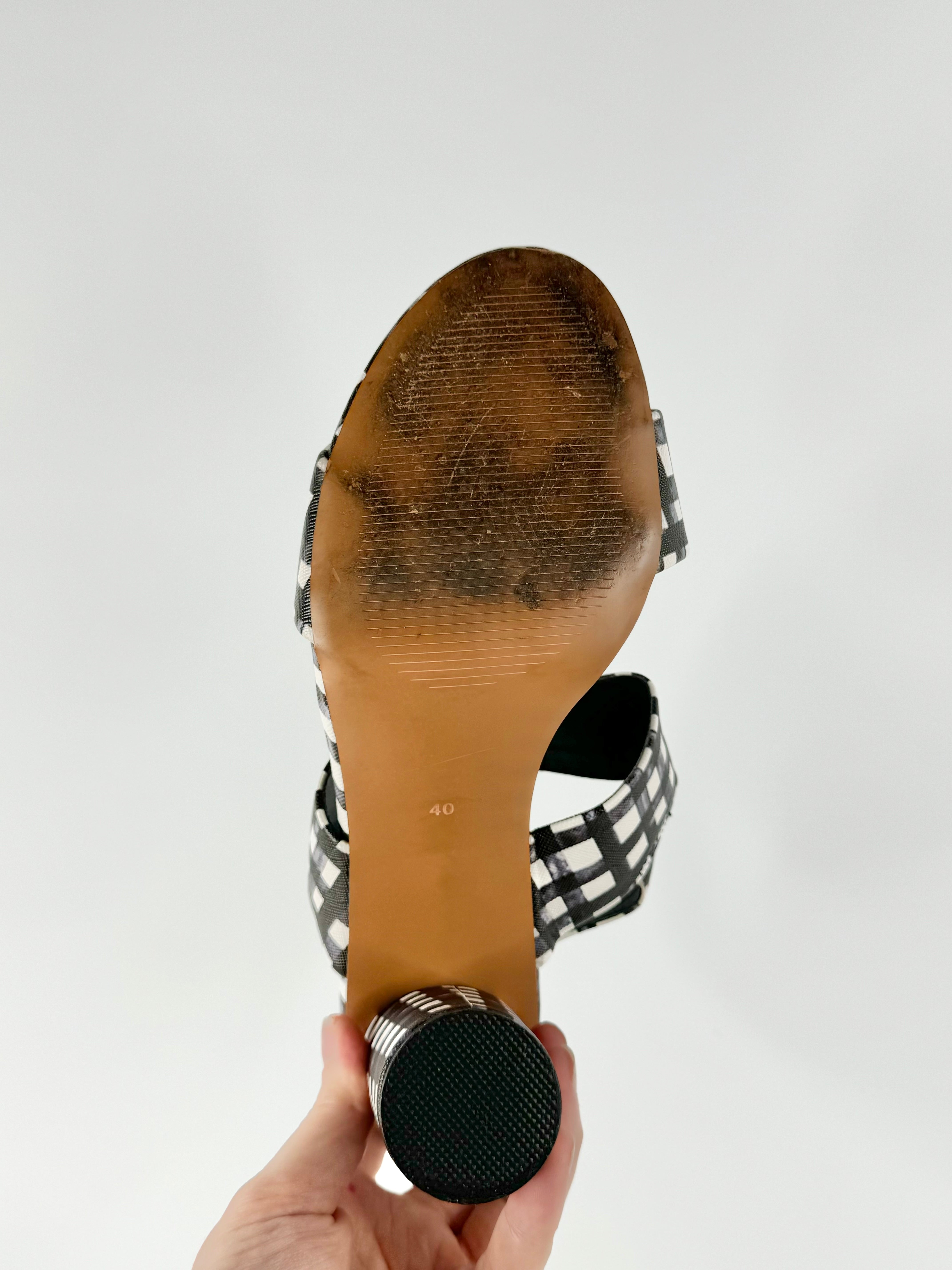 Gorman Black & White Gingham Pattern Sling Back Heels - EU40